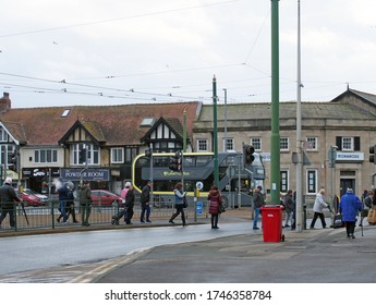 Cleveleys, Blackpool, Lancashire / United Kingdom - 7 March 2020: People Crossing The Road In Cleveleys Town Center In Blackpool Lancashire.