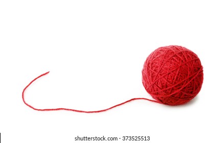 Clew Of Red Wool Thread Isolated On White Background