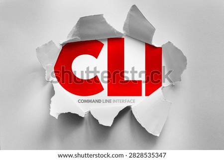 CLI Command Line Interface text shown through torn paper design, technology concept highlighting terminal usage, system control, scripting, developer tools and operating system interaction