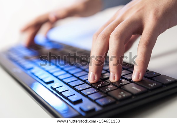 Click Hands Man On Keyboard Blue Stock Photo 134651153 | Shutterstock