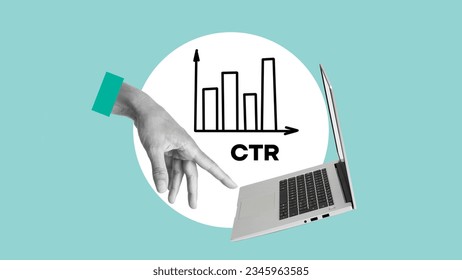Click Through Rate CTR is shown using a text and collage with hand and laptop - Shutterstock ID 2345963585
