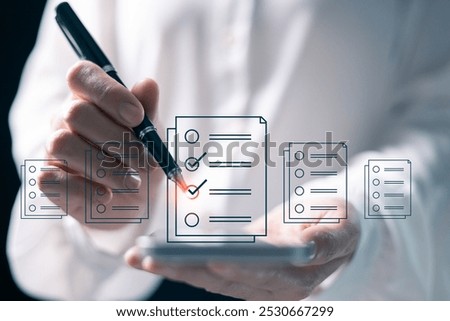 Client reviewed document, using checklist to mark each checkbox, ensuring information, technology choices were suitable for business. checklist, choice, client, document, list, business technology.