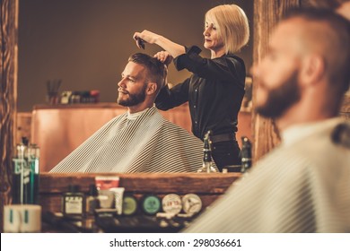 Client Visiting Hairstylist In Barber Shop