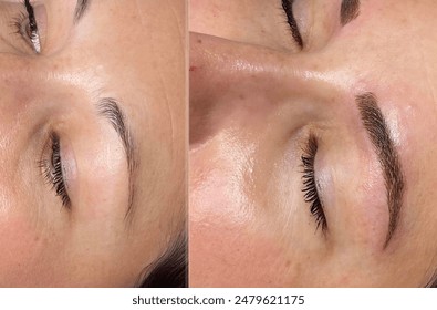 Clients with permanent makeup such as microblading having tattooed eyebrows done in a beauty salon. - Powered by Shutterstock