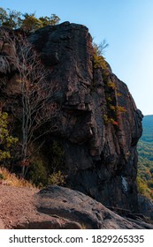 Cliff Face And Bare Tree On The Breakneck Ridge Hiking Trail Near Cold Spring, New York, In The Lower Hudson Valley