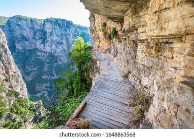 Cliff hanging trail near monastery of Agia Paraskevi. Monodendri, Epirus, Greece