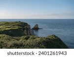 The cliff of Pointe du Hoc in Normandy, France. Memorial of heroic assault of the 2nd Ranger battalion on D-Day of artillery battery at Point Du Hoc threatening allied landings on Utah Beach and Omaha