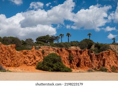 Cliff, Quarteira Beach In Algarve, Portugal At Winter Time.