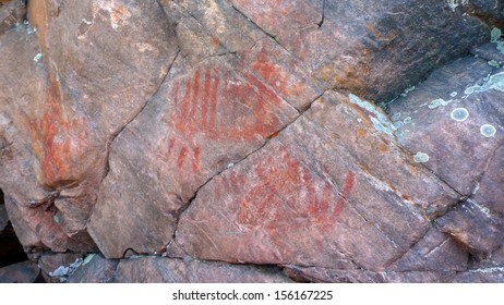 Cliff Rock Painting Of Ojibwe People In Bon Echo Park In Ontario, Canada