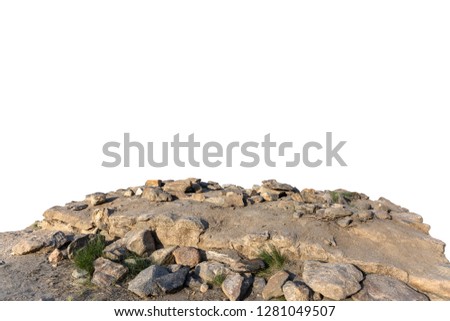 Cliff rock stone located part of the mountain rock isolated on white background.