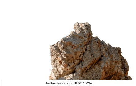 Cliff Stone Located Part Of The Mountain Rock Isolated On White Background.