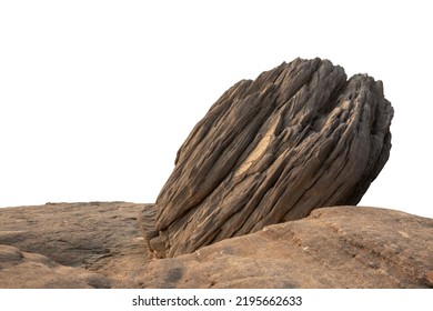 Cliff stone located part of the mountain rock isolated on white background.Mock up the pedestal