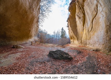 Cliffs hanging over the path