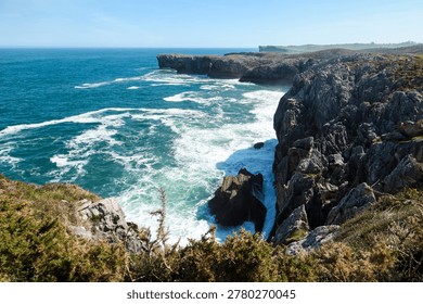 The Cliffs of Hell with beautiful rock formations and coves in Ribadesella town, Asturias, Spain