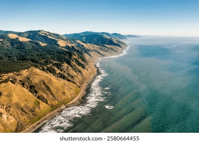 Cliffs of the Lost Coast Coast California. Tiny Punta Gorda Lighthouse on sea shore.