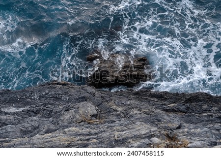 Similar – Image, Stock Photo Aerial Drone View Of Dramatic Ocean Waves Crushing On Rocky Landscape