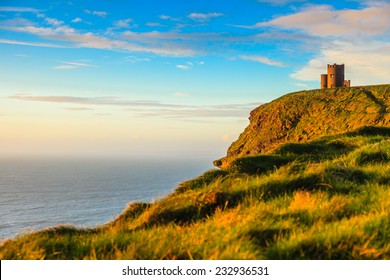  Cliffs Of Moher - O Briens Tower Castle At Sunset  In Co. Clare Ireland Europe.