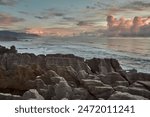 Cliffs in New Zealand near Pancake rocks stone formations in New Zealand South Island