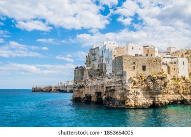 Cliffs of Polignano a Mare on a warm and sunny day, Puglia, Italy
