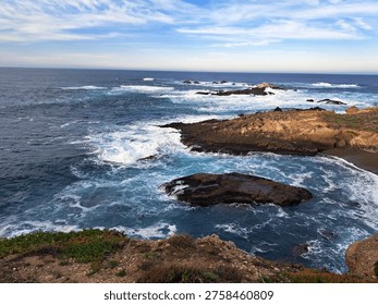 cliffs, rugged, dramatic, coastal, windswept, rocky, steep, towering, ocean, waves, crashing, erosion, jagged, horizon, wild, natural, scenic, breathtaking, misty, windy, saltwater, shoreline, precipice, height, abyss, panoramic, remote, untamed, serene, vast, geological, strata, layers, ancient, formation, edge, vertical, sheer, drop, foam, tide, seascape, isolation, beauty, powerful, nature, erosion, winds, spray