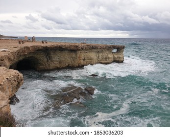 Cliffs and waves  cloudy day