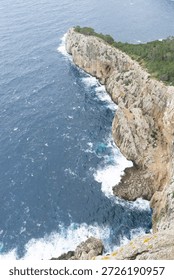 Cliffside view overlooking the ocean waves.. Palma de Mallorca, Spain, rock
