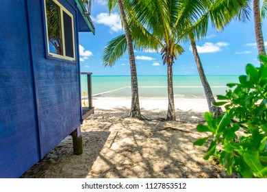 Clifton Beach In Cairns With Blue Water And Palm Trees