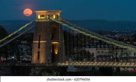 Clifton Suspension Bridge, Bristol, UK with Moon