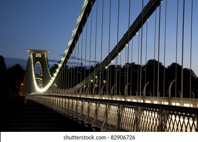 Clifton Suspension Bridge by Brunel, Illuminated at Night, Bristol, England, UK