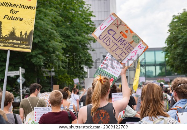 Climate activists demonstrate in Berlin, on the\
16th July 2021. Demonstrator protest for a better climate\
strategy.