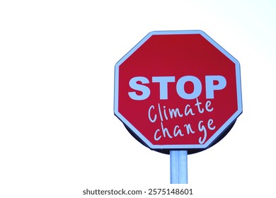 Climate change concept. problem with the environment. words written on a stop sign.