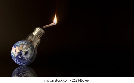 Climate Change Icon Of Burning Fuse Time Bomb Using Planet (globe) Inside Light Bulb (globe)