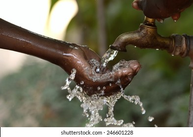 Climate Change Symbol: Handful Of Water Scarsity For Africa Symbol