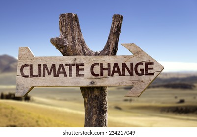 Climate Change Wooden Sign With A Desert Background