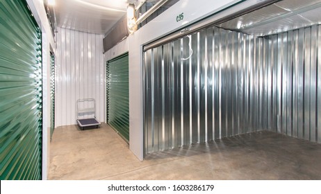 Climate Controlled Storage Unit Interior With Sliding Metal Doors