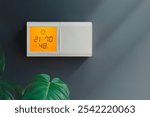 Climate controller. Smart home remote device. Adjust temperature. Appliances connected to home system. Modern home lifestyle. Smart office digital touch screen. Internet of things