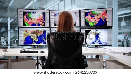 Climate Scientist Using Weather Map Studying Forecast Change Amid Warming.