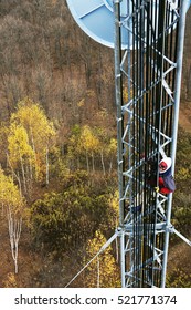 Climber On Cell Tower - Seen From Neighbouring Structure.