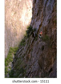 Climber in Portrero Chico, Mexico on big wall multi-pitch climb