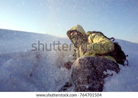 Climber in a snow storm