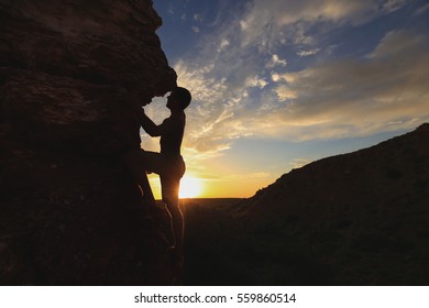 Climber with Sunset