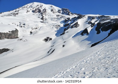 Climbers Ascending Mount Rainier, Washington State, USA (climbers Bottom Center)