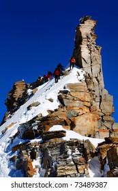 Climbers On Gran Paradiso Peak, Italy