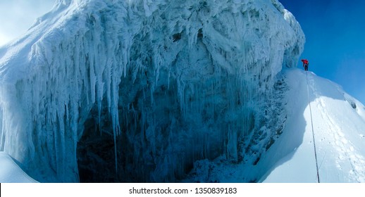 The Climbers On The Ice Slope Of Margherita Peak In Rwenzori Mountains National Park, Kasese District, Uganda