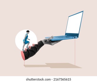 Climbing the career ladder. Digital technologies and education. Art collage. - Shutterstock ID 2167365615