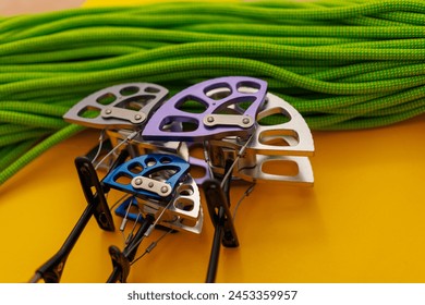 climbing equipment. Camalot and rope. equipment for organizing insurance during mountaineering. mountaineering and climbing. - Powered by Shutterstock