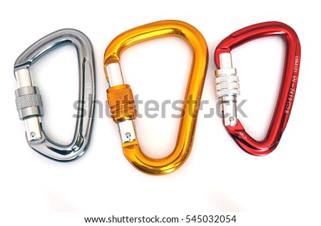 Climbing equipment - three multicolor carabiners with a few scratches 