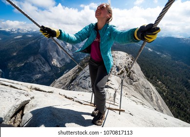 Climbing Up The Famous Cables To The Top Of Half Dome.