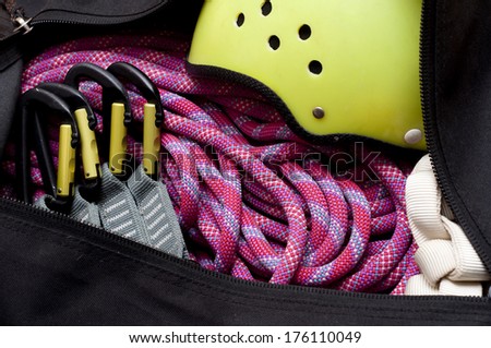 Climbing gear in a bag.