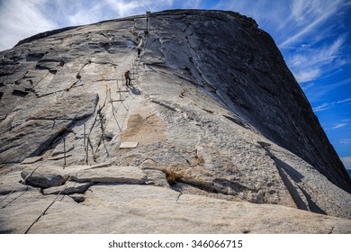 Climbing The Half Dome Cables, Yosemite National Park, California 